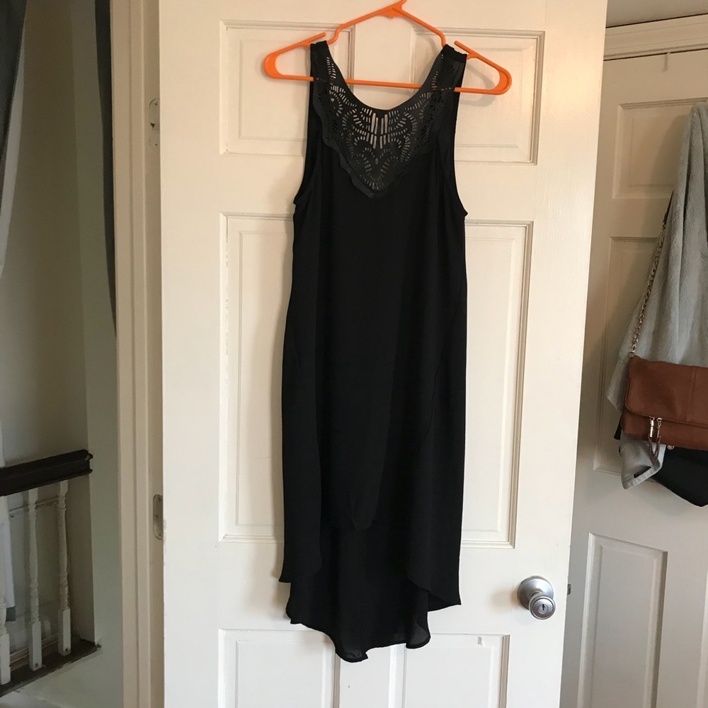 Black high low dress with faux leather from Lush